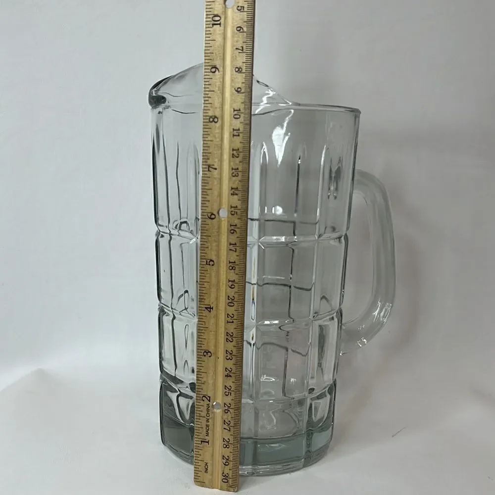 Anchor Hocking Glass Pitcher Tartan Square Paneled Handle 7 Cups Or 56 Oz